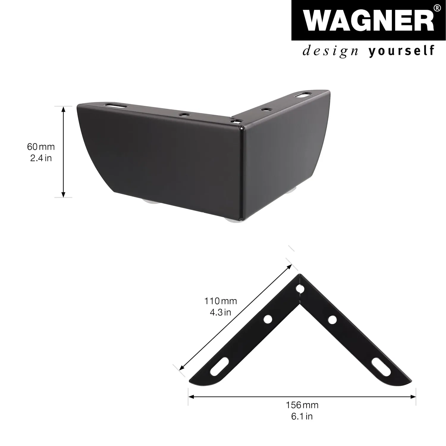 Wagner Sofa Wing 12044201 gamba mobili nera 6 cm