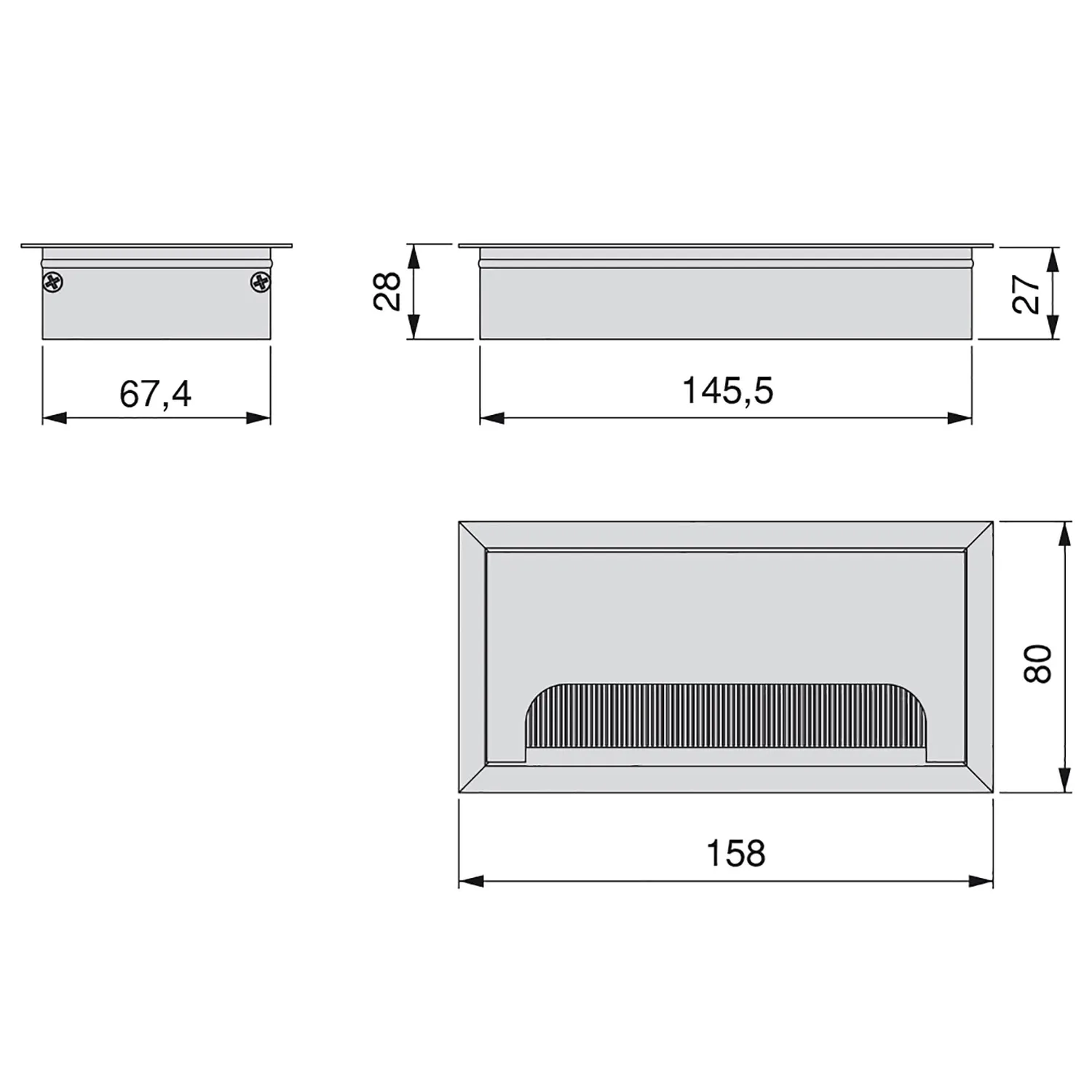Emuca Passacavo Rettangolare 160x80 Anodizzato Opaco 5 Pezzi