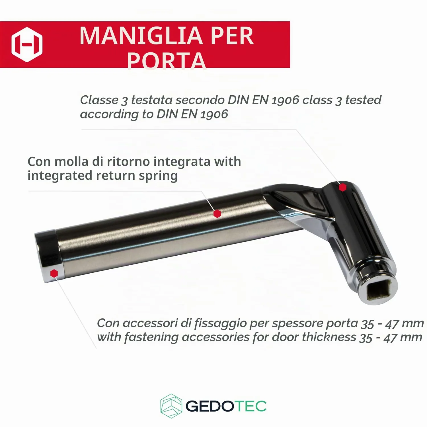 Gedotec Mirage 2017 maniglia porta acciaio inox 35-47 mm