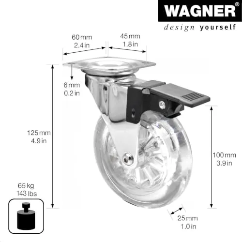 Wagner Skater RO 3088 03308801 rotella Ø 100 mm trasparente 65 kg
