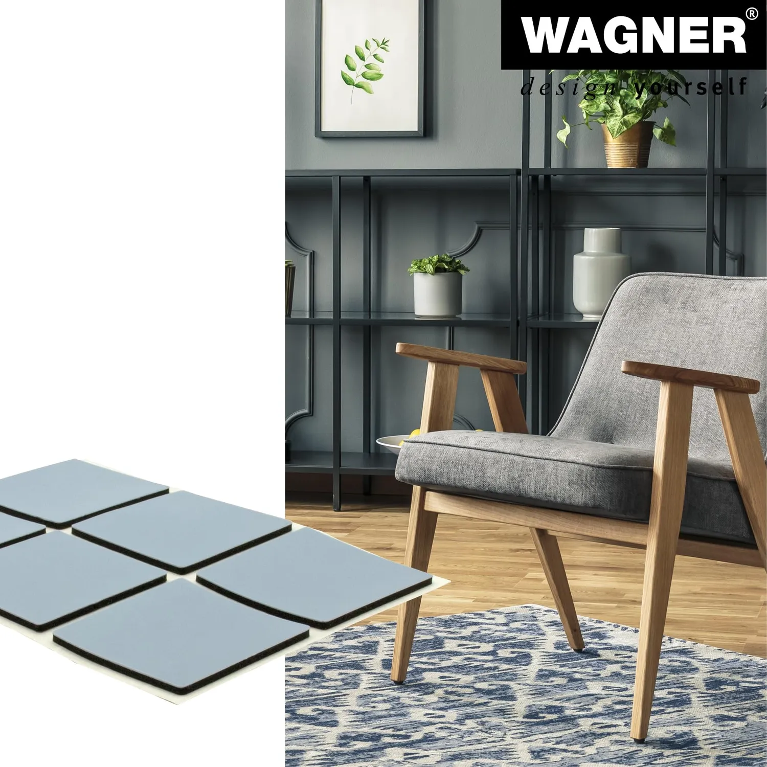 Wagner EH 1230 pattini PTFE adesivi 12 pezzi 30x30 mm grigi