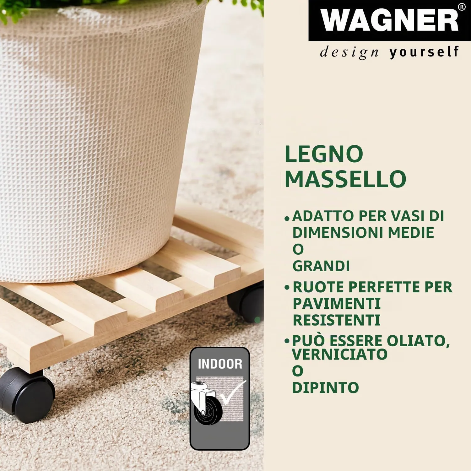 Wagner Paletti Sottovaso con Ruote 35x35 Legno 100 Kg
