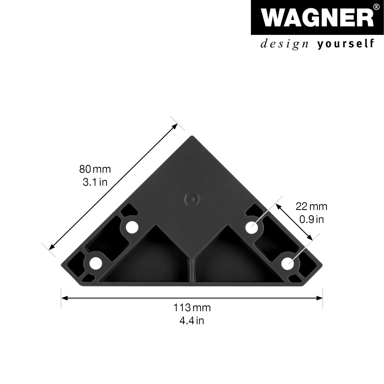 Wagner Design 12022101 gamba quadrata nera 100 mm