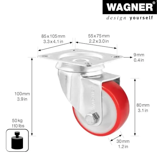 Wagner RO 6880 rotella girevole piastra 80 mm morbida rossa