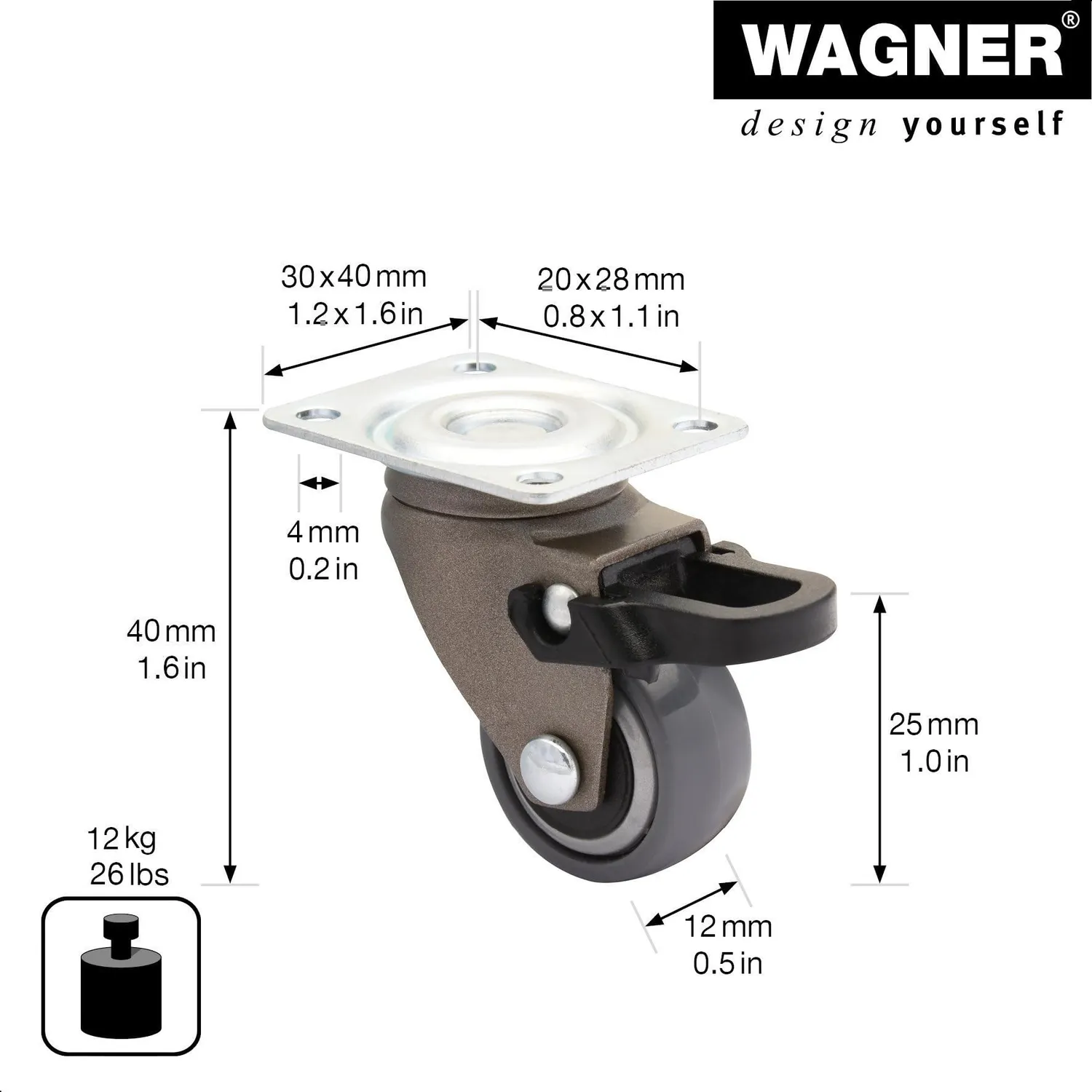 Wagner 3C Ø25 mm ruota girevole con freno grigia