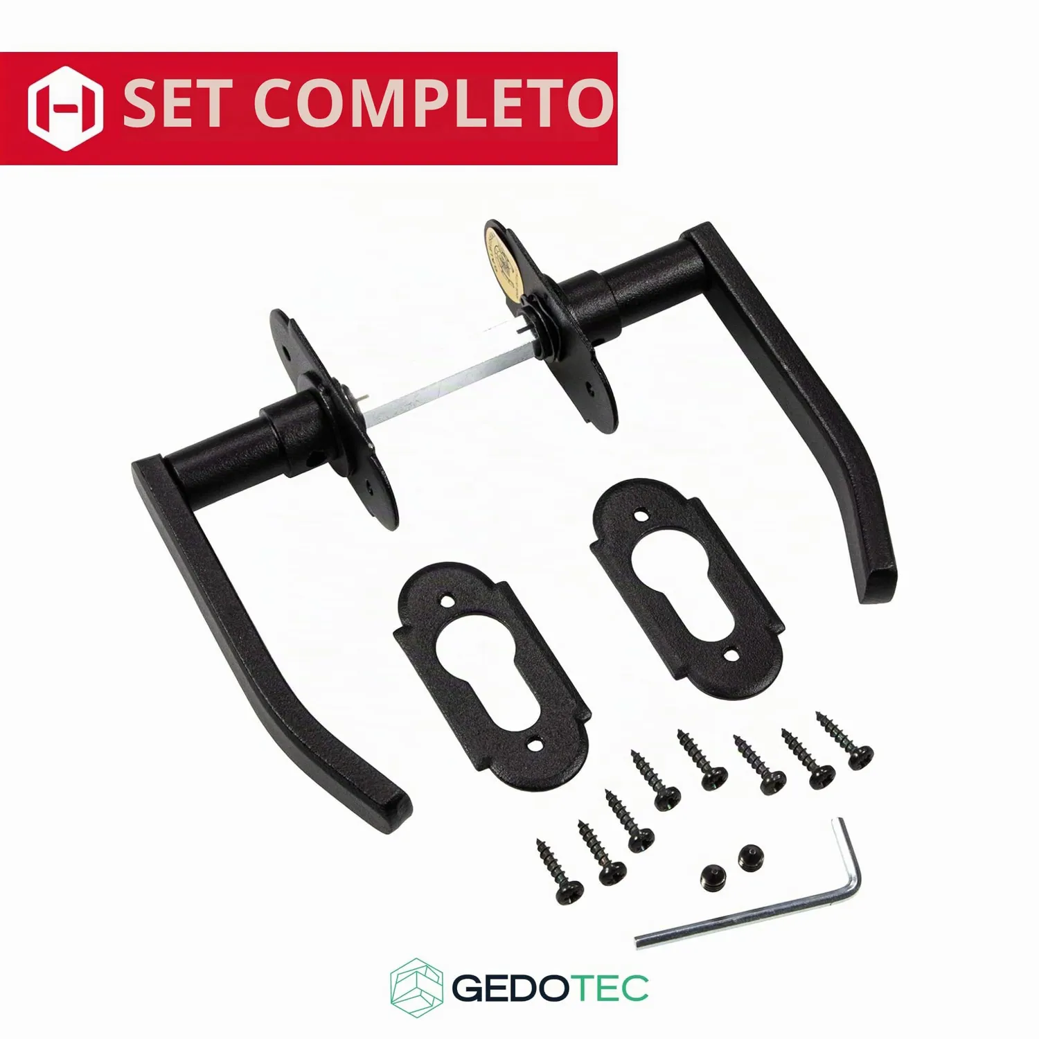 Gedotec Helsinki maniglia porta ferro nero antico rosetta PZ set