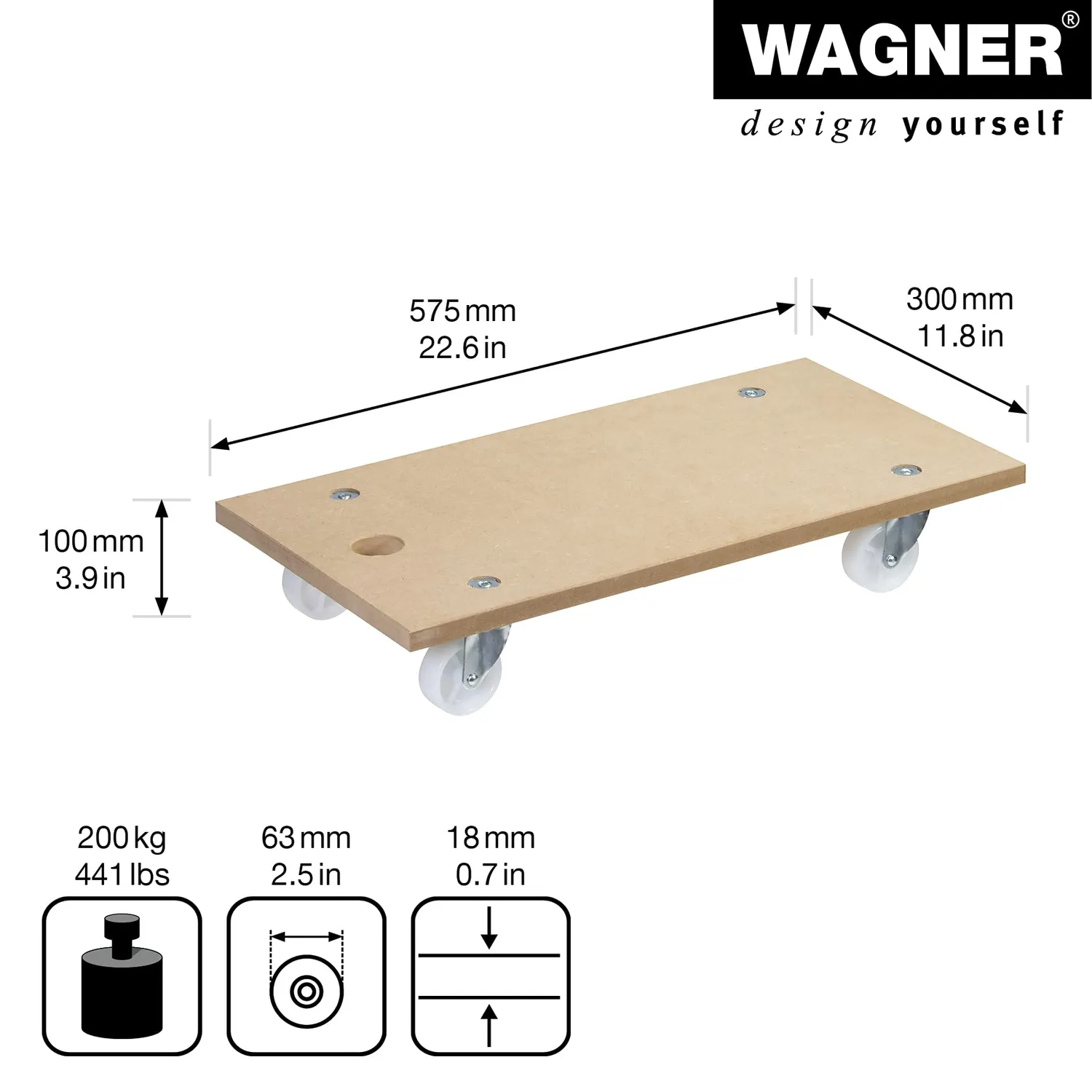 Wagner MM 1104 carrello trasporto MDF 57,5x30 cm portata 200 kg