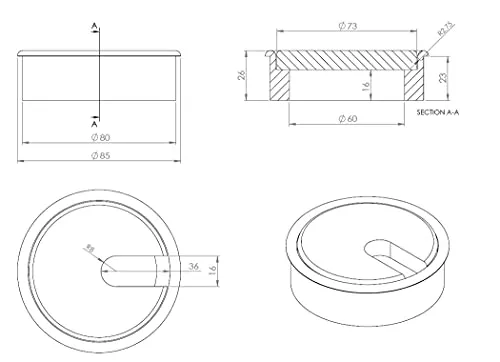 Gedotec Plain Passacavo rotondo Ø80 mm acero laccato 1 pz