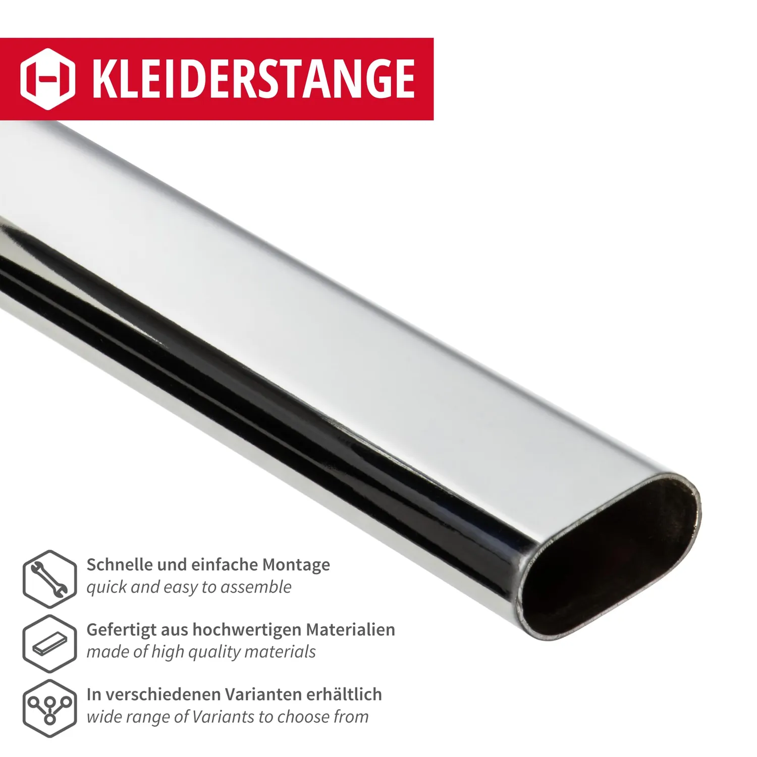 Gedotec barra appendiabiti ovale 600 mm cromo