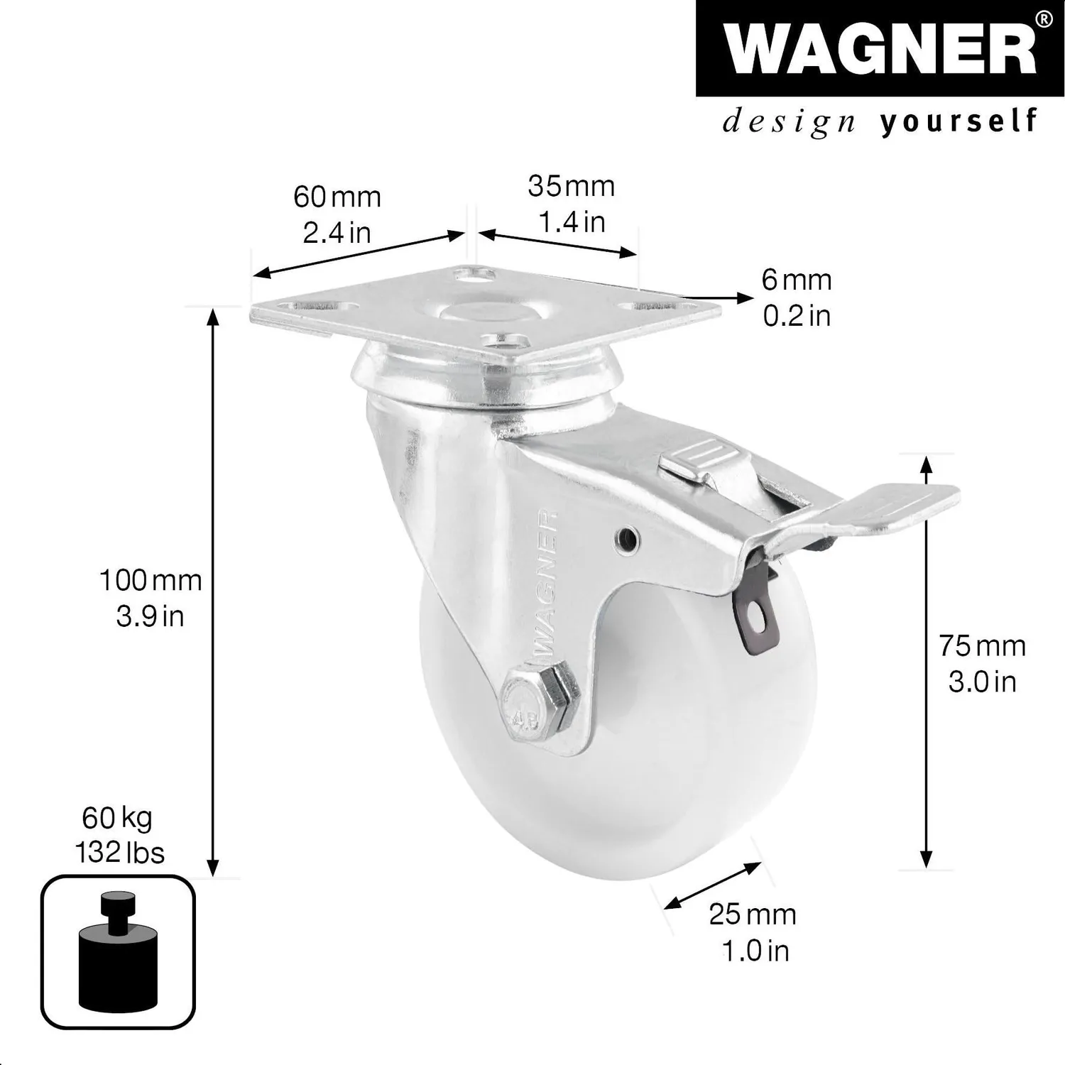 Wagner 03367501 RO 3675 rotella con freno 75 mm 1 pz dura