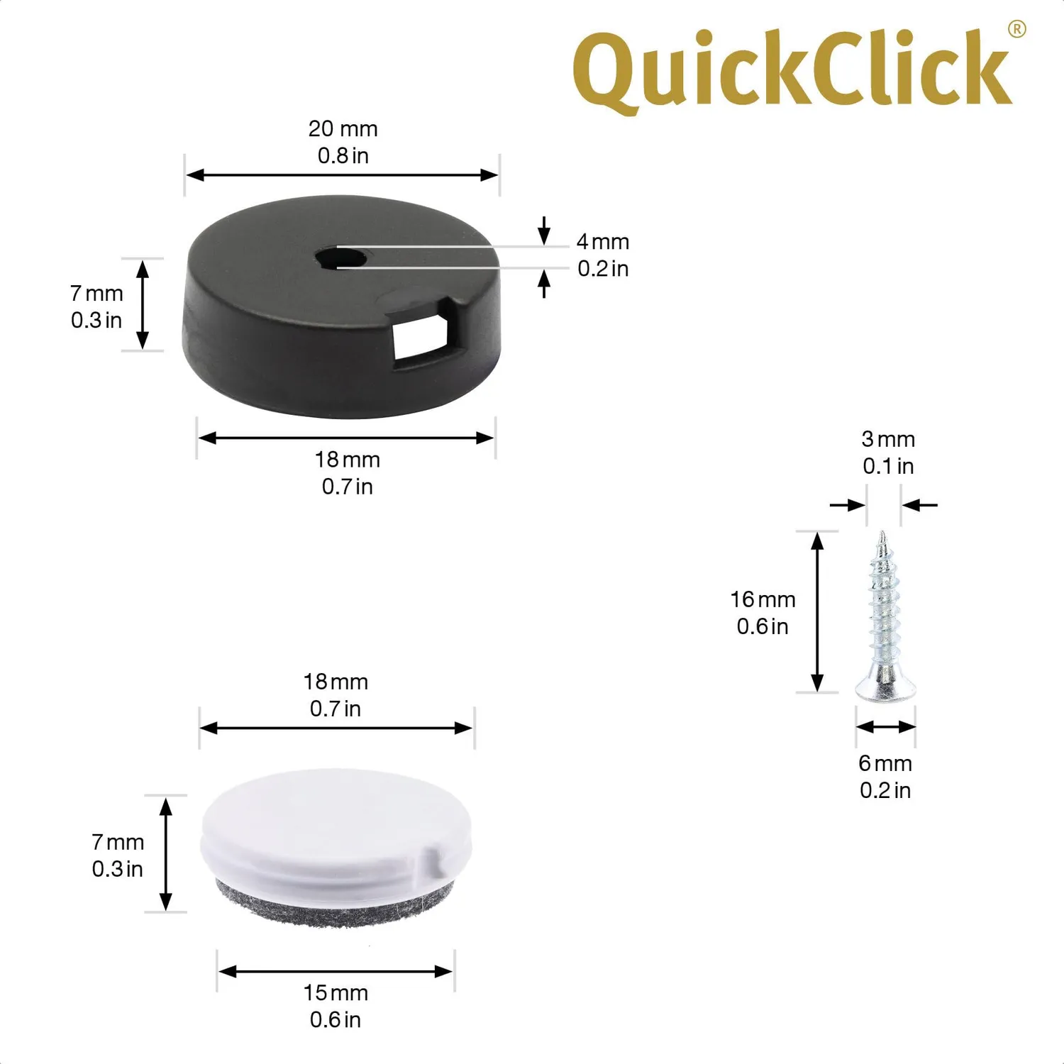 WAGNER QuickClick DUO Pattini 20 mm Feltro-Plastica 4 pz