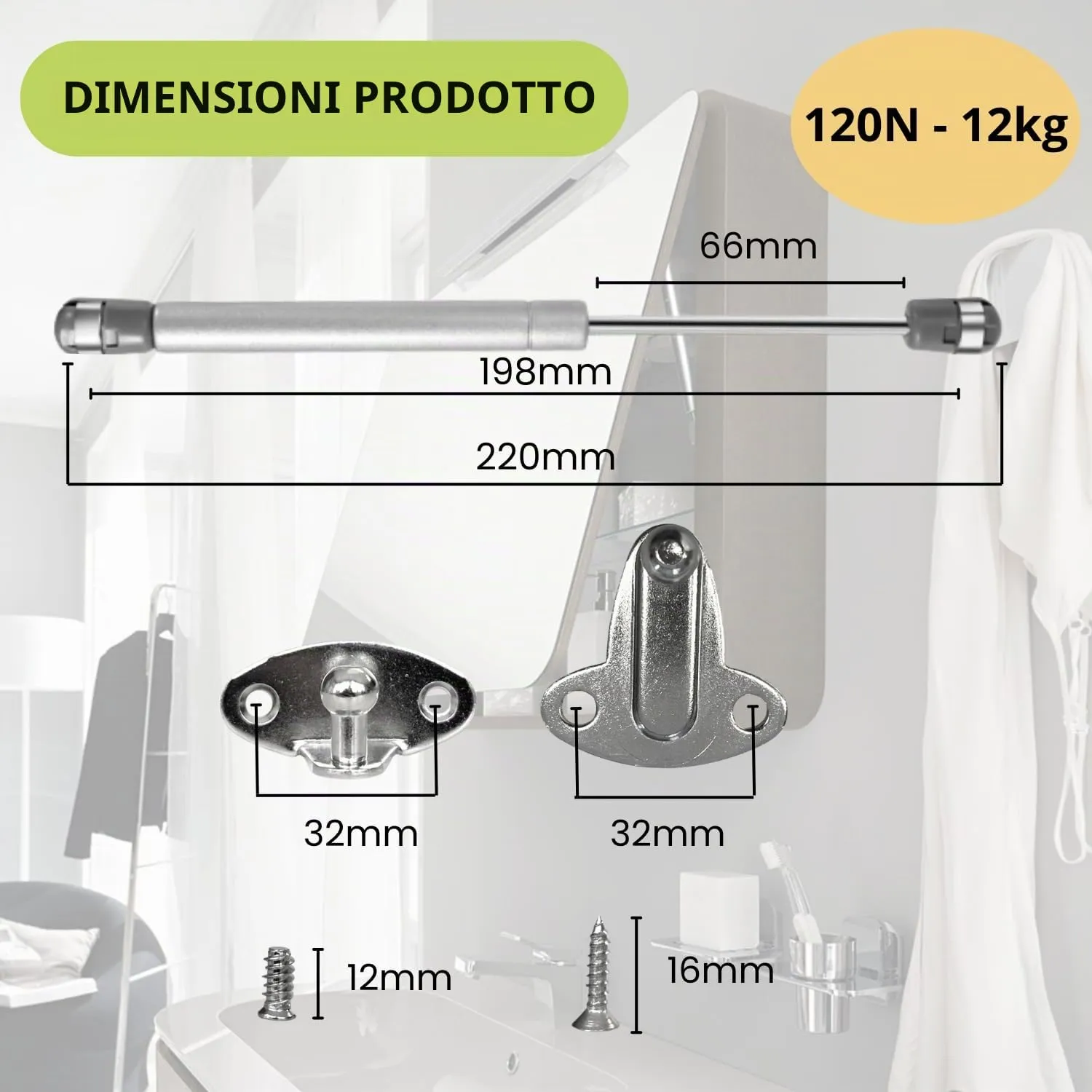 Indaux Mini pistoni gas ante 198 mm coppia 12 kg 120N