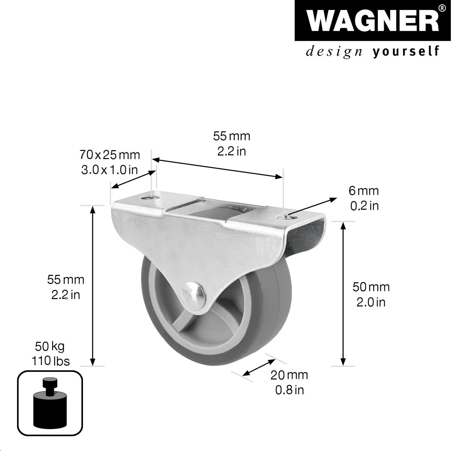 Wagner Design RO 0757 rotella mobili grigia 50 mm 50 kg