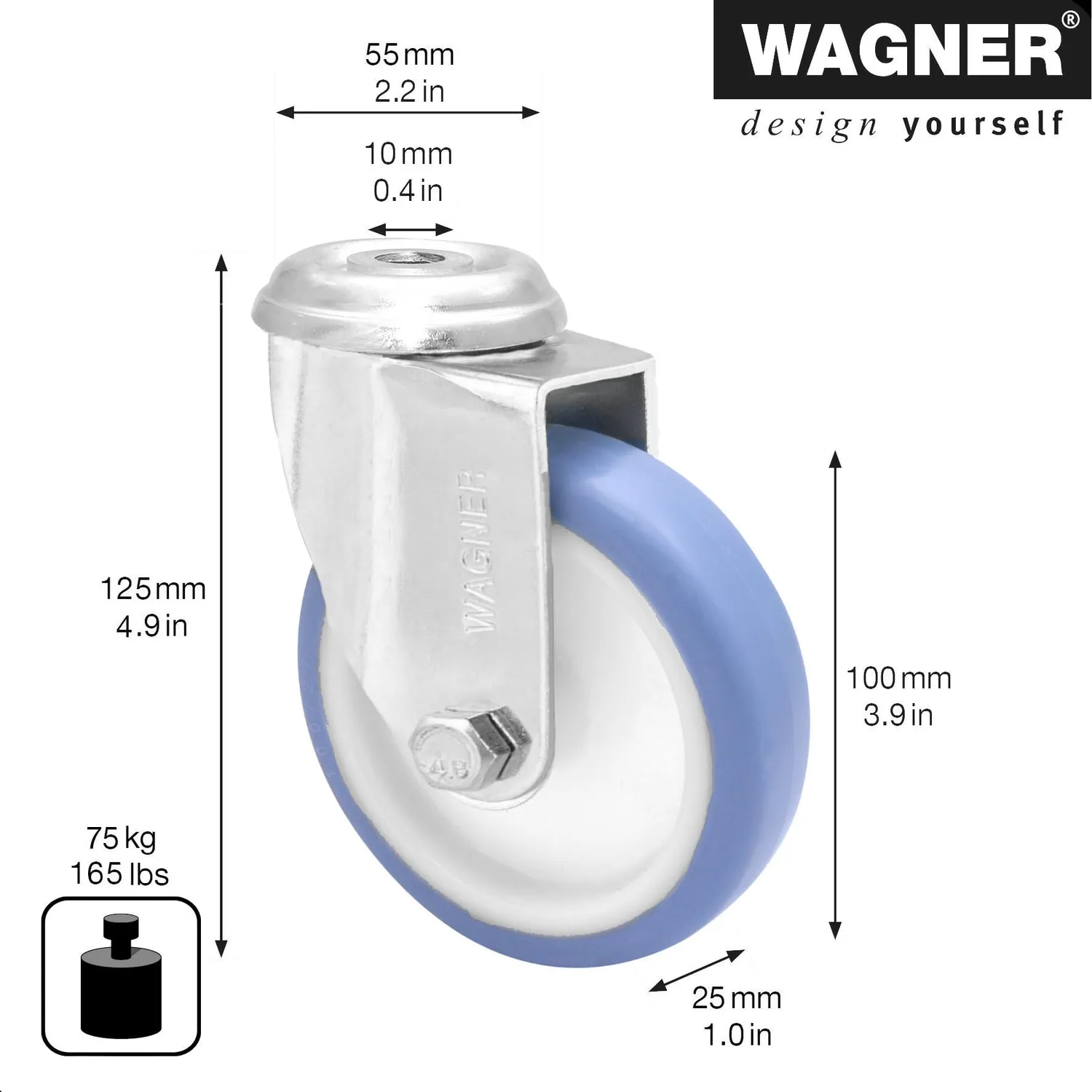Wagner 23170001 rotella foro posteriore 100 mm 75 kg