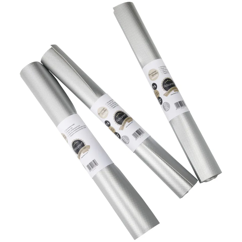 Adsamm Tappetini Antiscivolo 48x200 cm Argento 3 Rotoli PVC