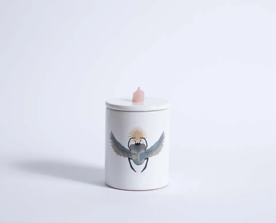 NIVA Totem Animals Scarabeo candela quarzo rosa