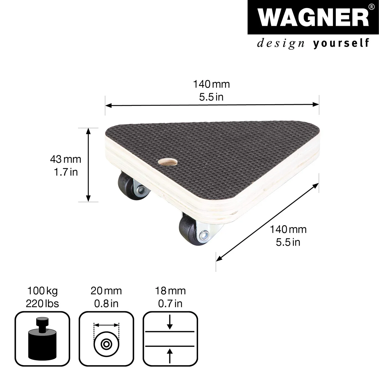 WAGNER MM 1105 carrello trasporto triangolare 13cm portata 100kg