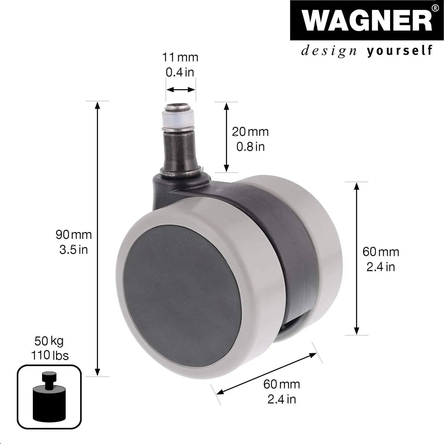 Wagner 01011961 RO 0119 rotella sedia ufficio 60 mm 1 pz