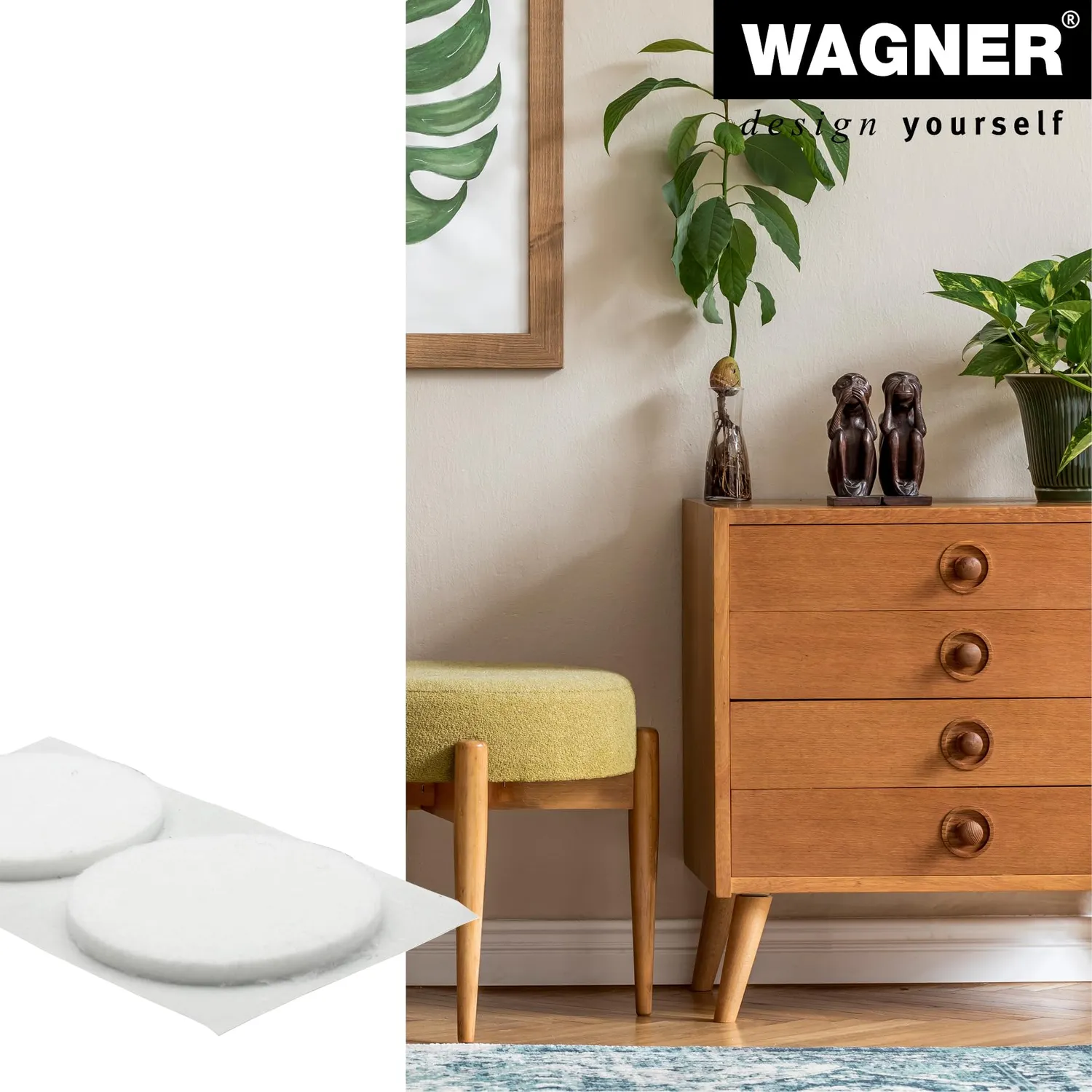 Wagner 15123599 feltrini adesivi rotondi 4 pezzi Ø 35 mm bianchi