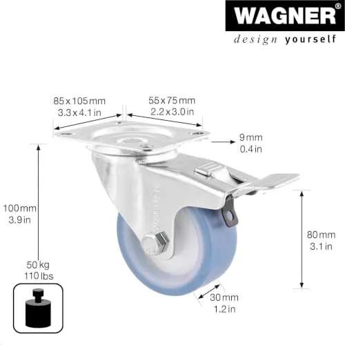 Wagner RO 7680 rotella girevole 80 mm 1 pz con freno ultrasoft