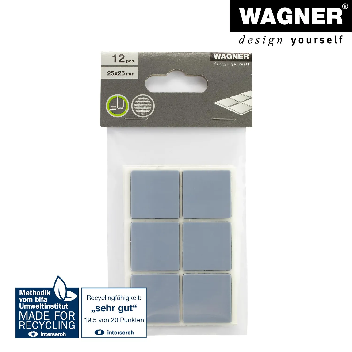 Wagner EH 1224 pattini PTFE quadrati 12 pezzi grigi 25x25