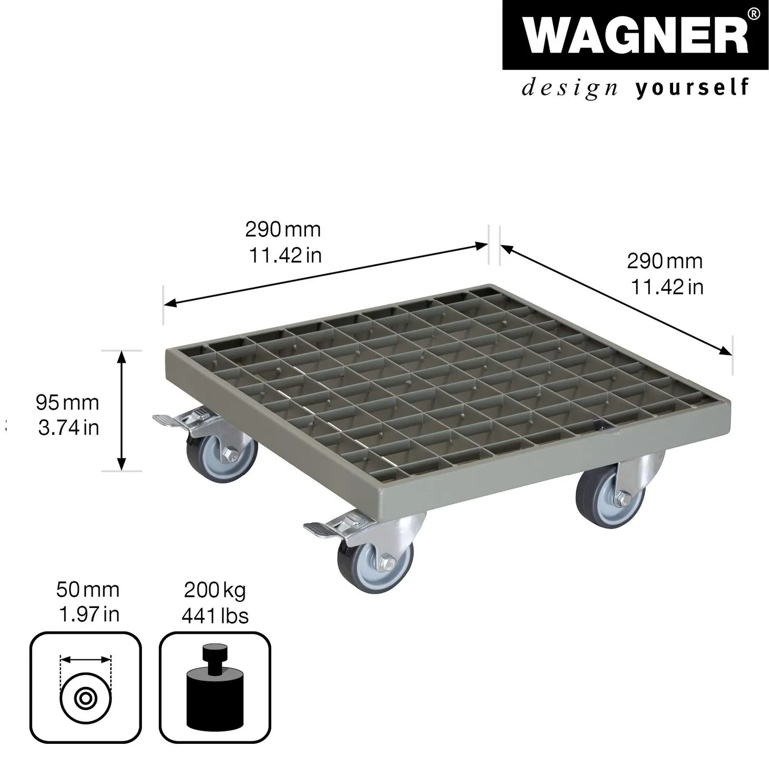 Wagner Industrial 20701601 carrello piante 29x29 cm gris 200 kg
