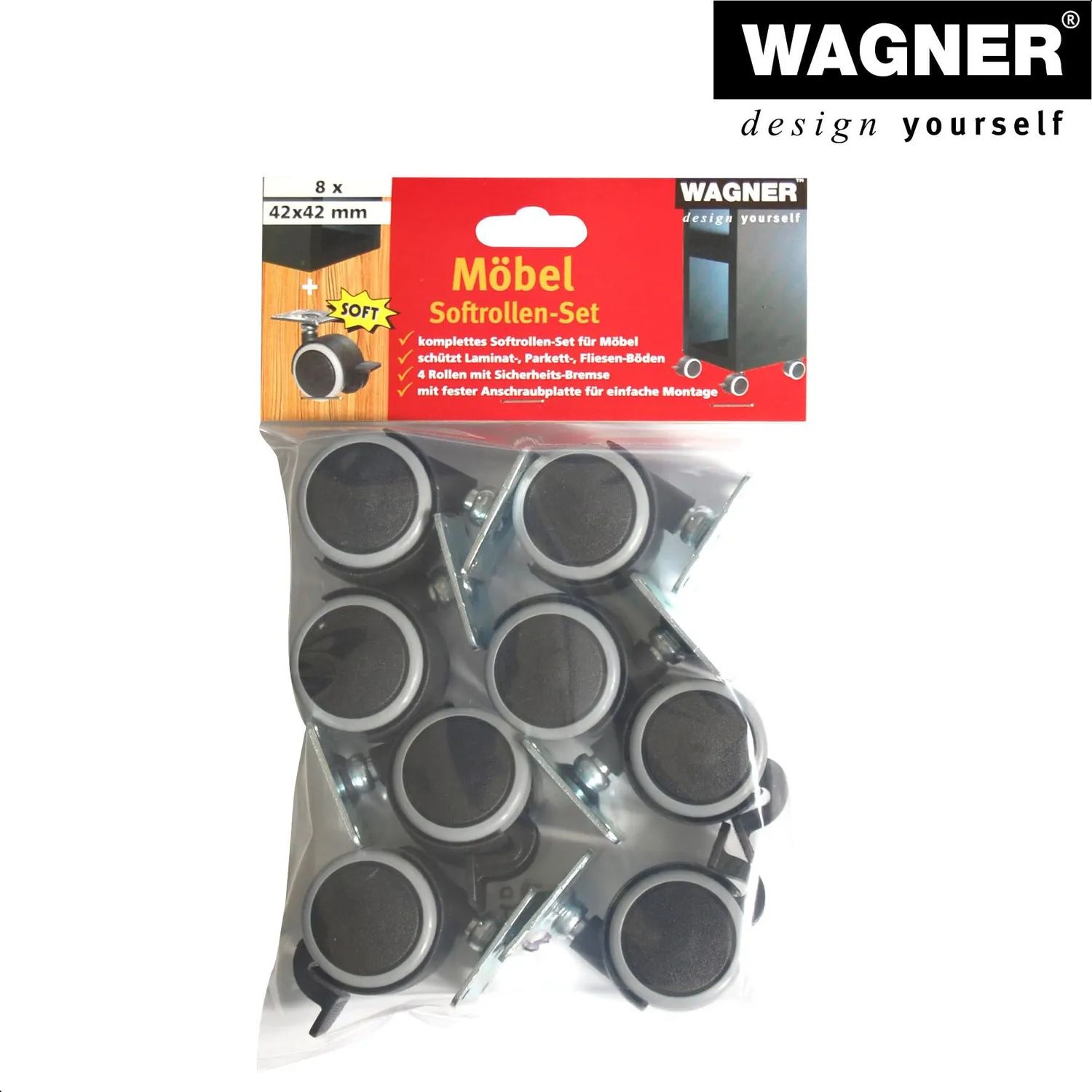 Wagner RO 0724 set 8 doppie rotelle mobili Ø40 mm 4 con freno