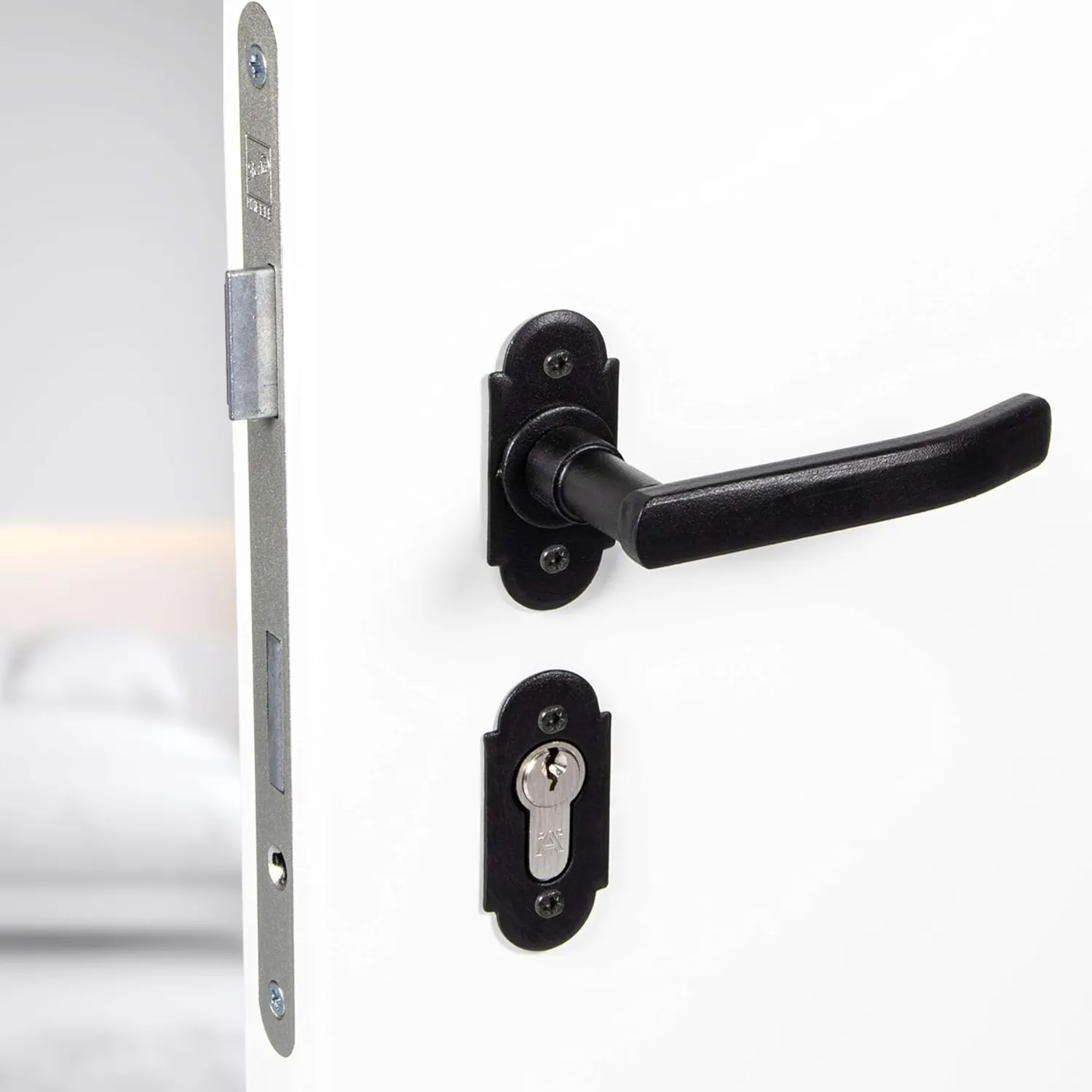 Gedotec Helsinki maniglia porta ferro nero antico rosetta PZ set