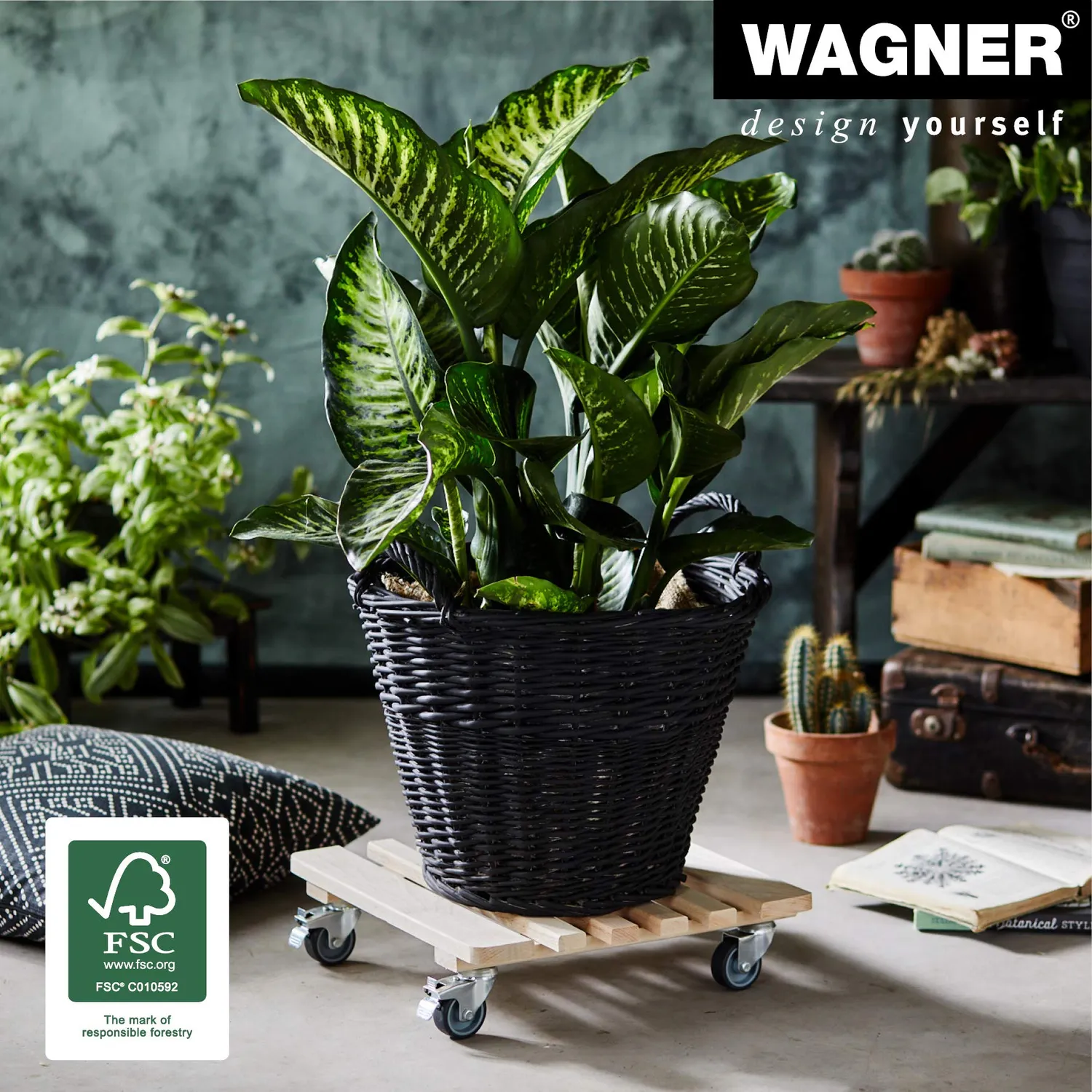 Wagner Piano Carrello Piante 38x38 cm Faggio Portata 200 kg