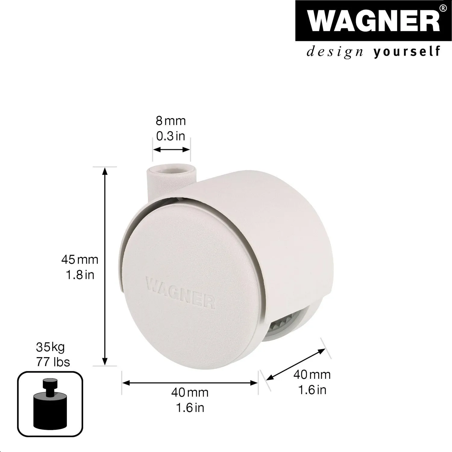 Wagner Design RO 6004 rotella mobili dura bianca 40 mm 35 kg