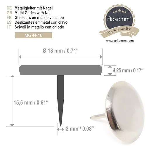 Adsamm Pattini Metallo con Chiodo Ø 18 mm 16 Pezzi