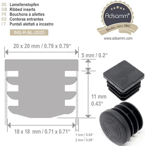 Adsamm puntali alettati quadrati 16x16-18x18 mm neri 16 pezzi
