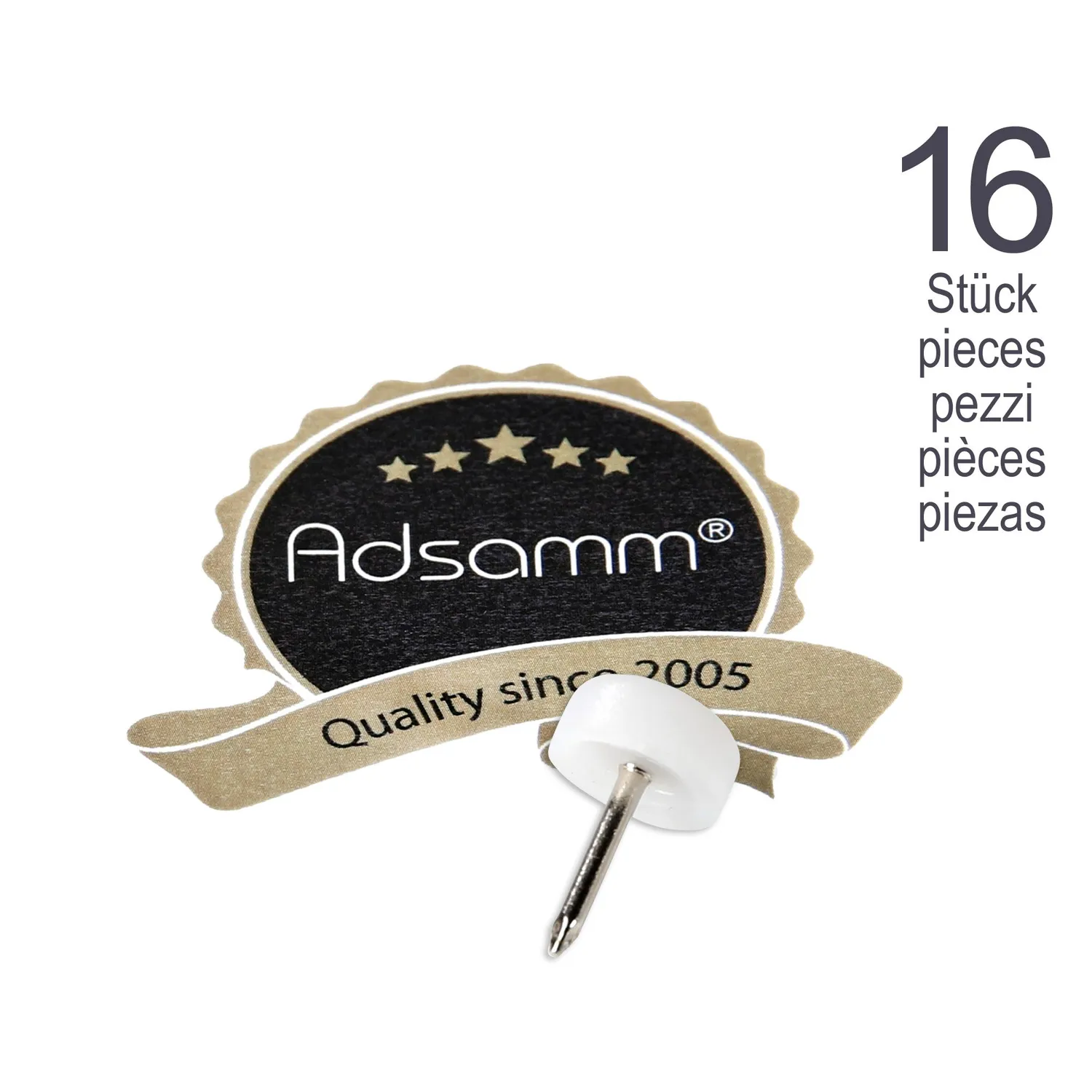 Adsamm PG-N-WH-13-16 feltrini con chiodo bianchi 16 pezzi Ø 13 mm