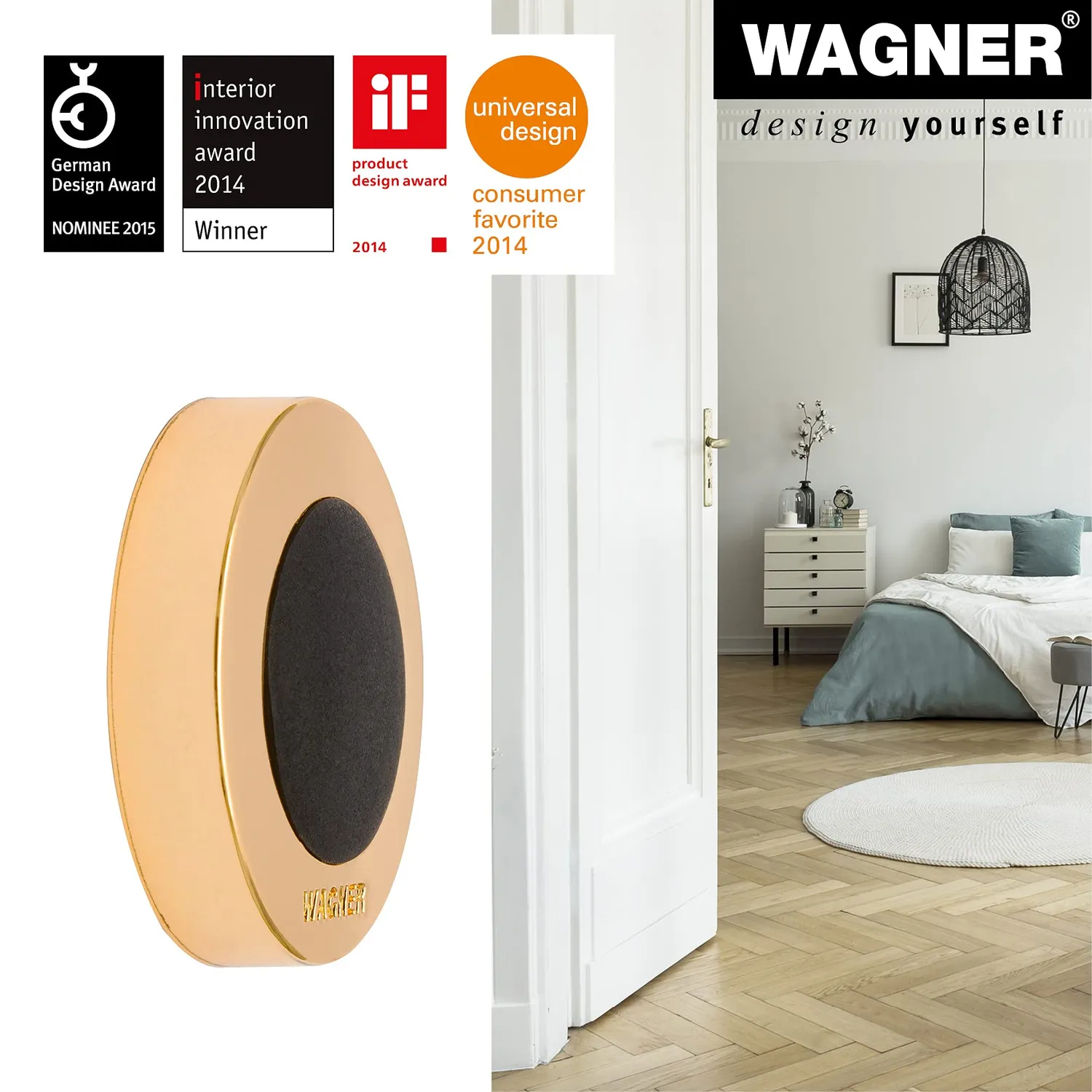 Wagner 15513711 fermaporta a muro oro/nero Ø38 mm