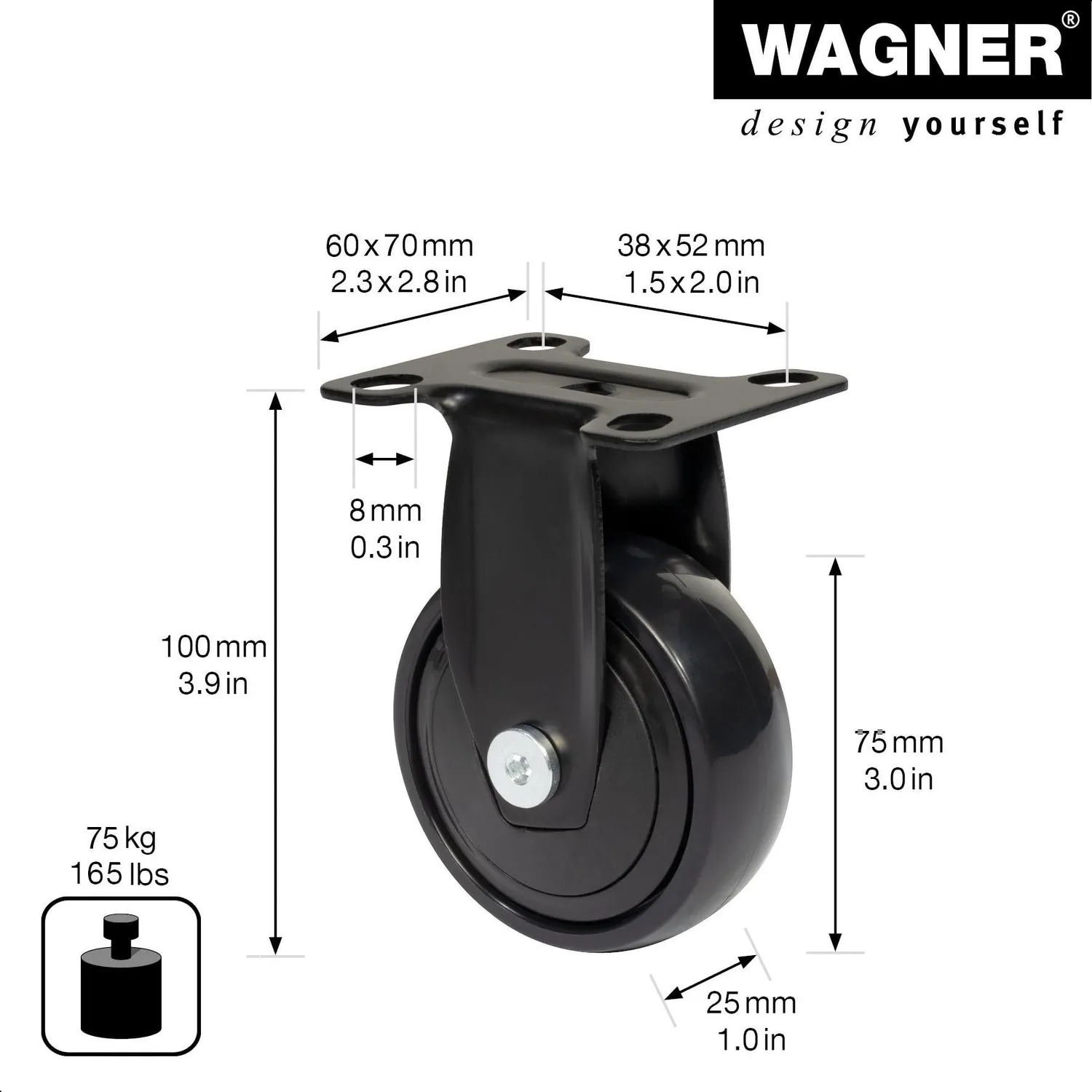 Wagner 3C 01247701 rotella fissa nera 75 mm piastra 60x70