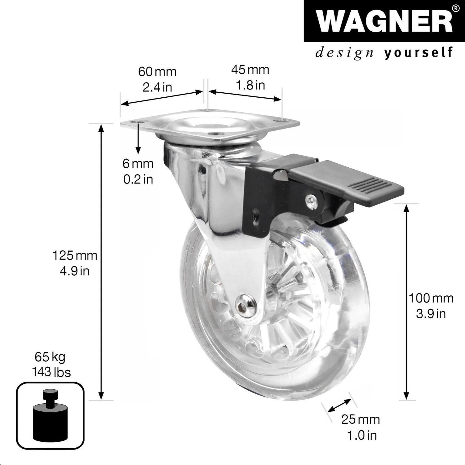 Wagner Skater RO 3088 03308801 rotella Ø 100 mm trasparente 65 kg