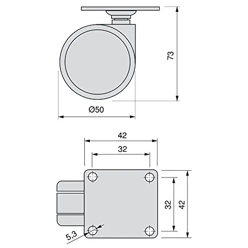 Emuca 2036421 rotelle mobili Ø50 mm grigie set 4 pezzi freno