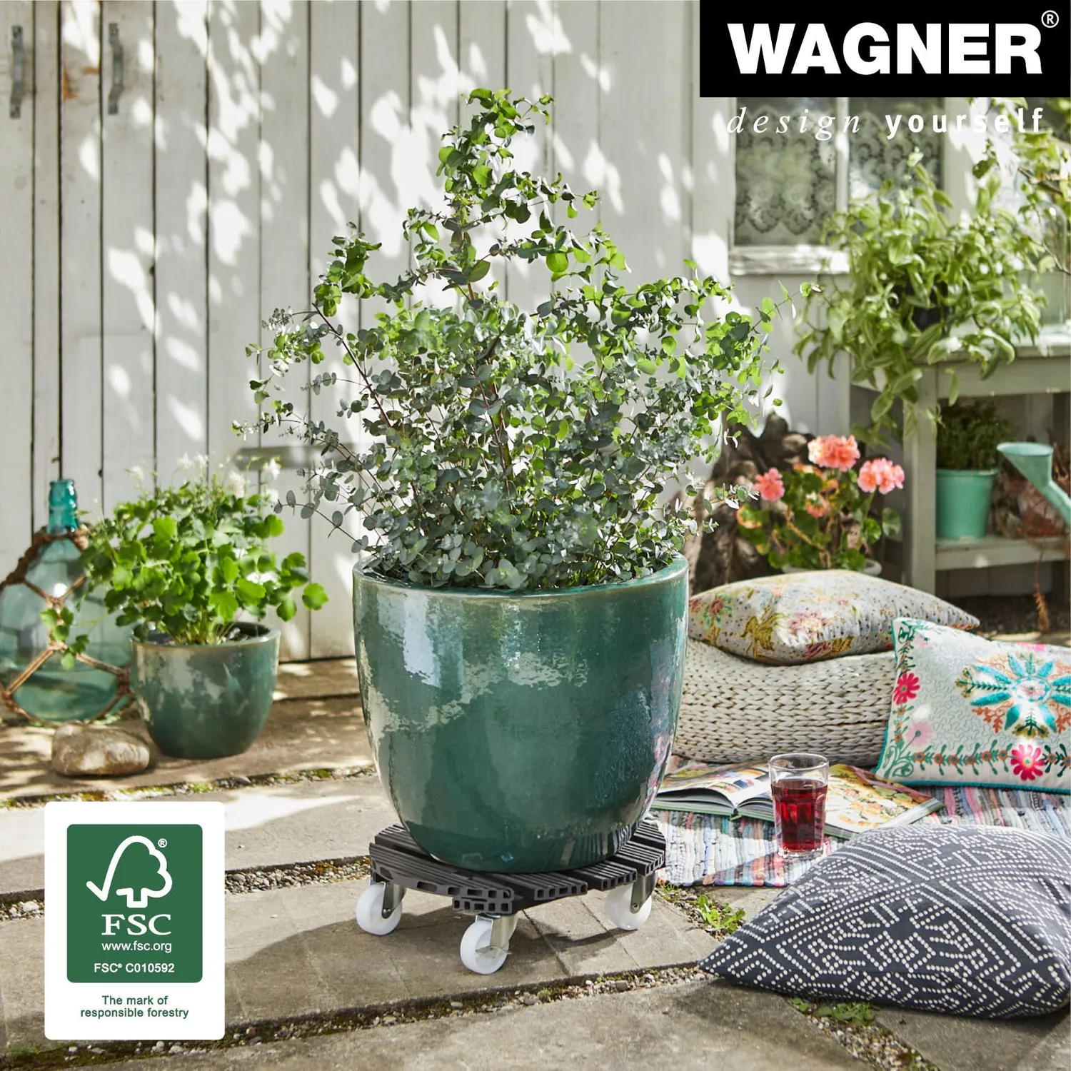 Wagner WPC carrello piante rotondo antracite D38,5 cm 150 kg