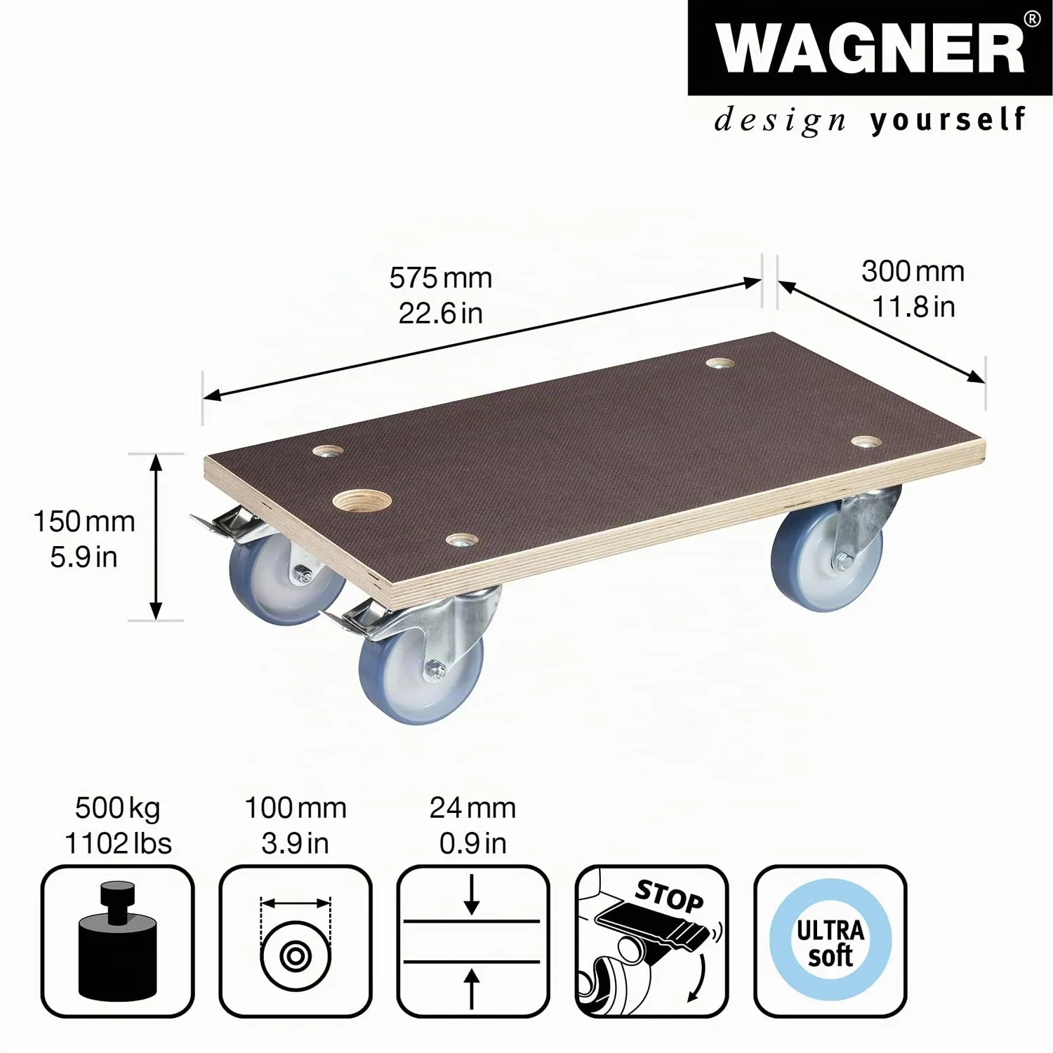 Wagner MM 1109 carrello trasporto legno 57,5x30 cm 500 kg