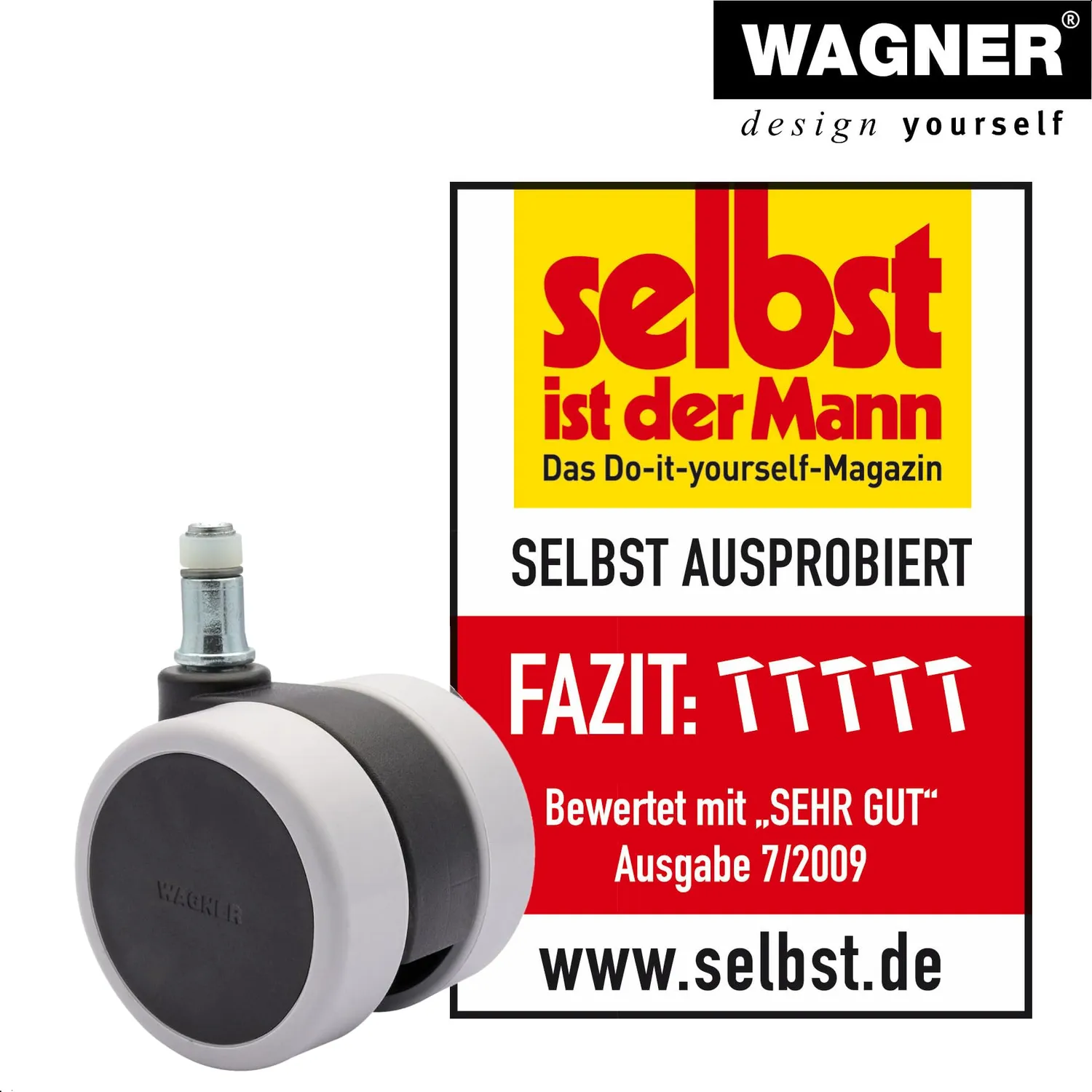 Wagner 02007661 ruote sedia ufficio morbide set 5 pezzi