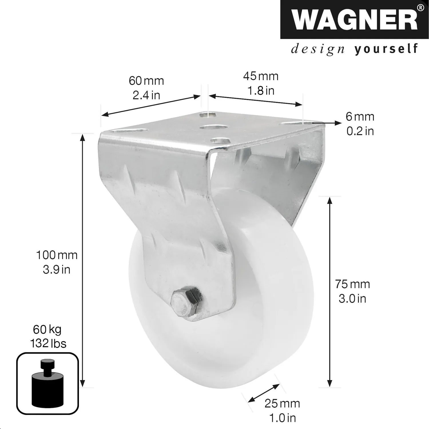 Wagner RO 7675 rullo fisso bianco 75 mm 60 kg