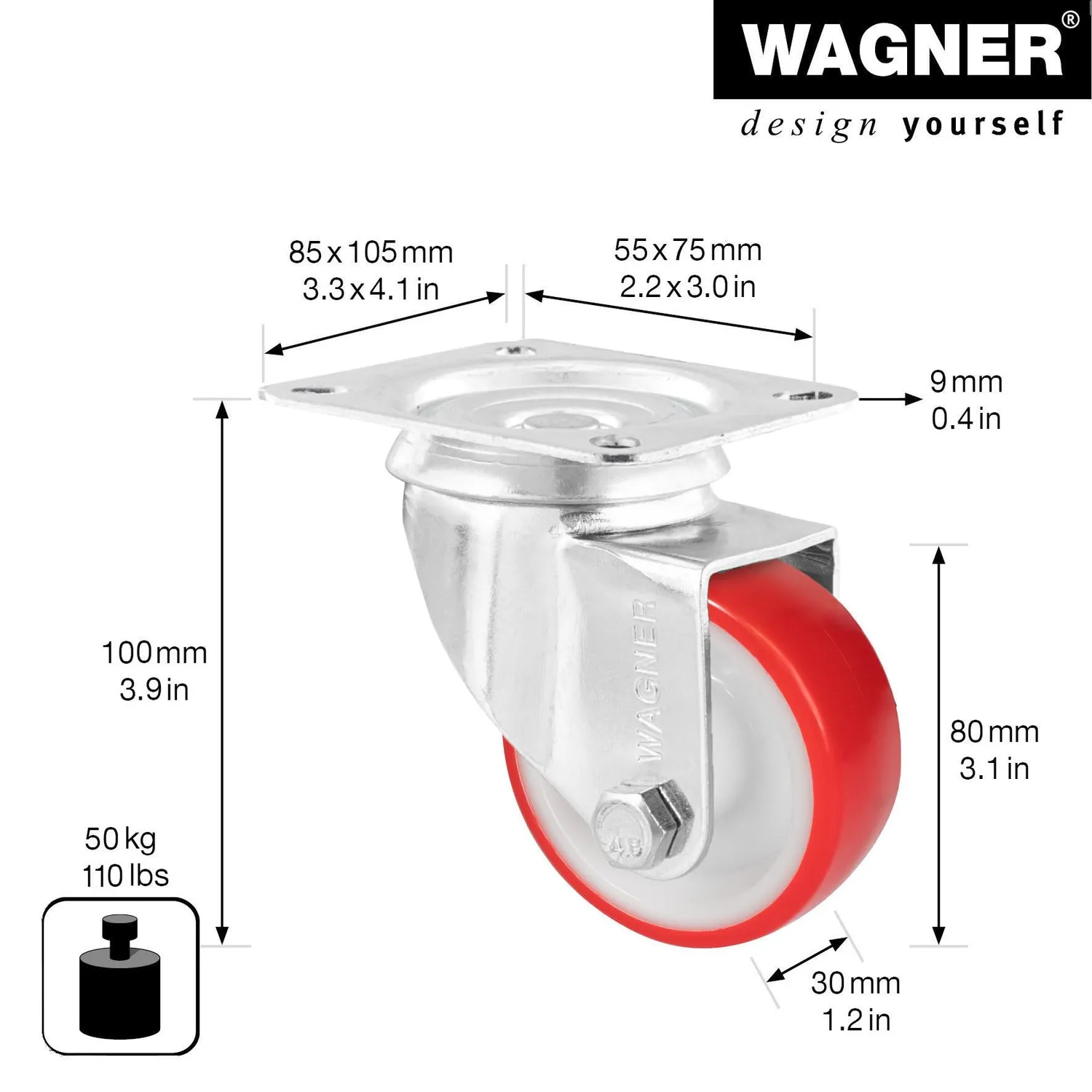 Wagner RO 6880 rotella girevole piastra 80 mm morbida rossa