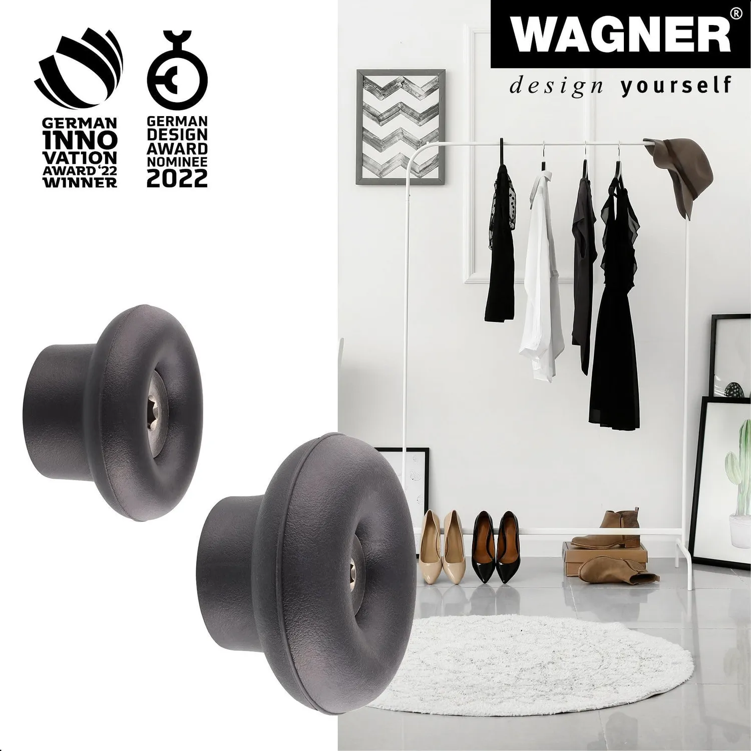 WAGNER hooks4home DOT ganci parete set 4 pezzi nero