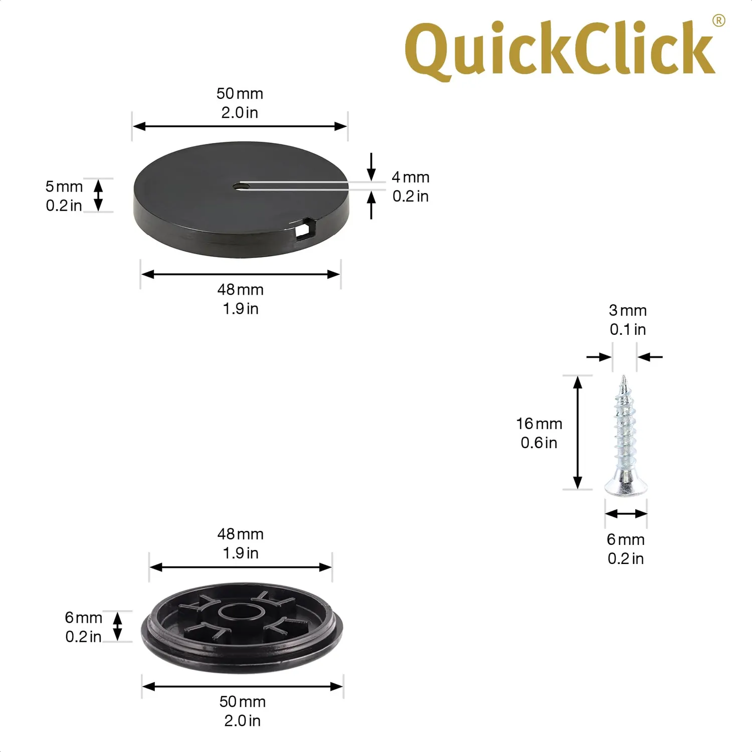 Wagner QuickClick pattini plastica 50 mm neri 4 pezzi