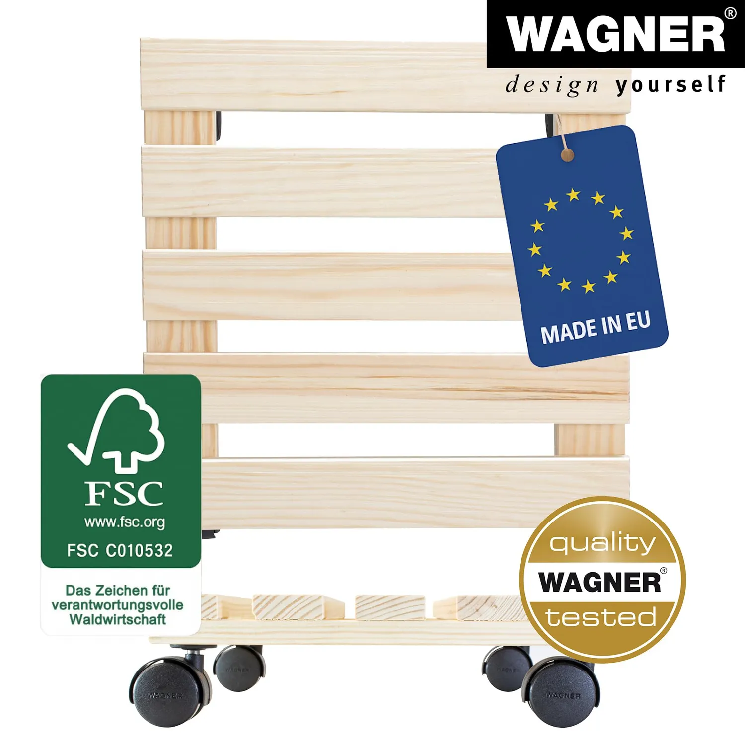 Wagner Paletti Sottovaso con Ruote 35x35 Legno 100 Kg