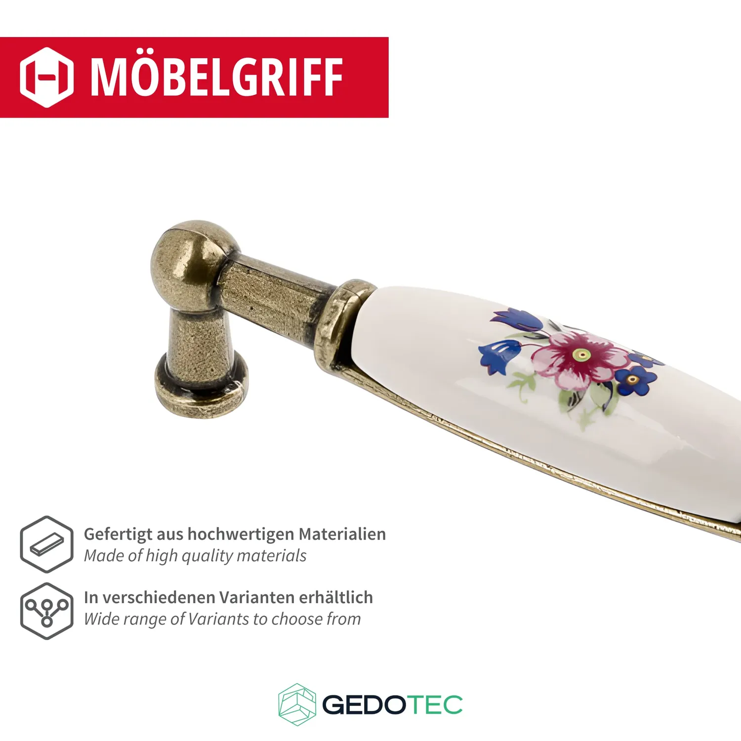 Gedotec Erni maniglia porcellana fiore 96 mm 10 pezzi