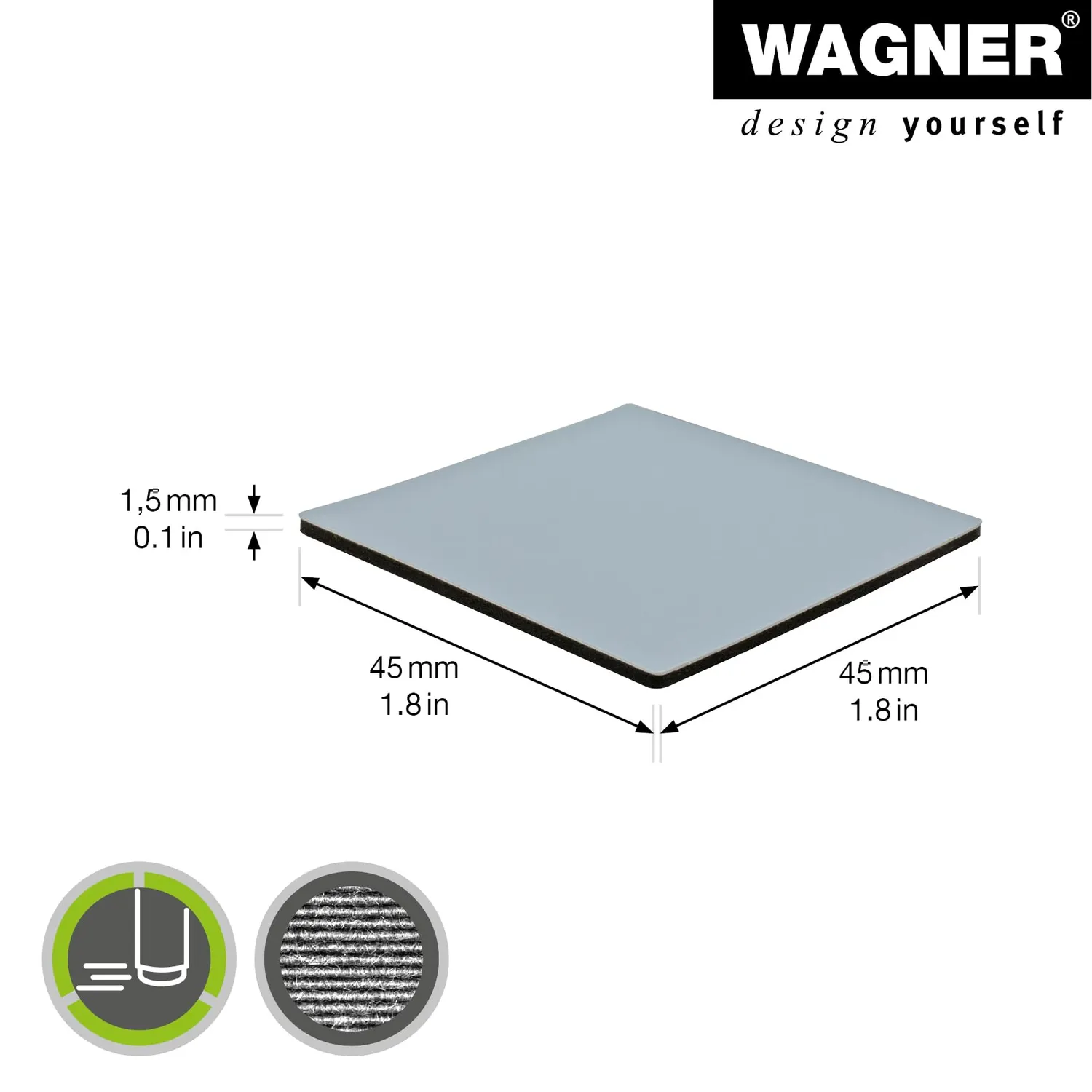 Wagner EH 1245 16124599 slider PTFE adesivi 45x45 mm 4 pezzi grigi