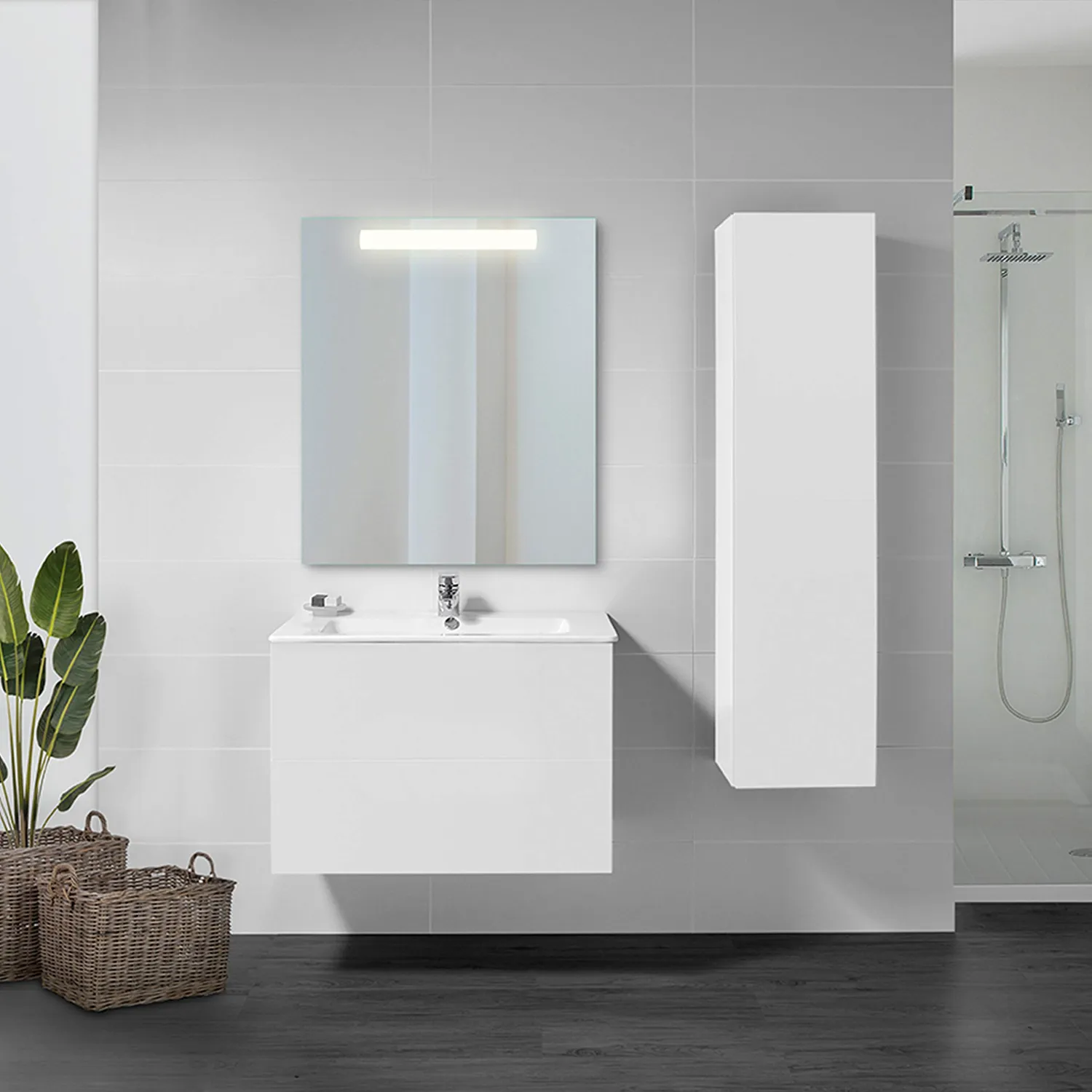 Emuca Specchio bagno LED rettangolare 60x70 cm luce frontale