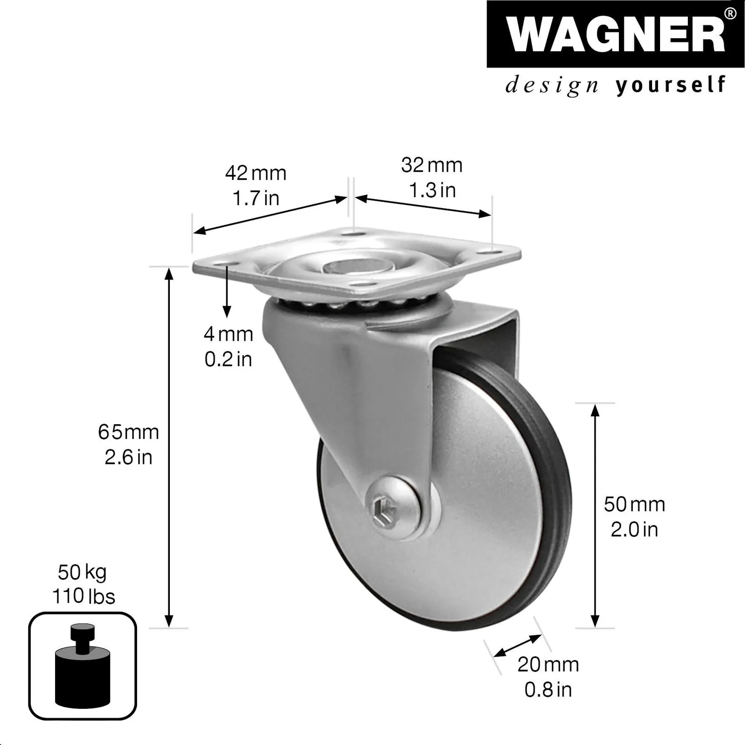 Wagner RO 1353 rotella girevole morbida alluminio 1 pz