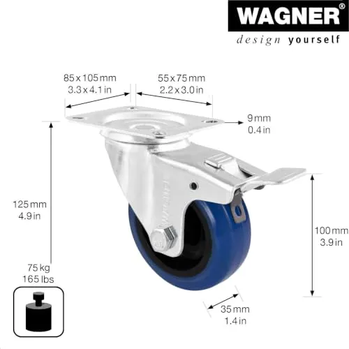 Wagner RO 7700 rotella girevole 100 mm blu/nera 75 kg
